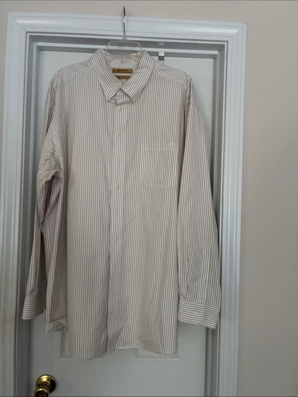 Men's 18.5 37 Tall Gold Label Slim Stripe Dress Shirt in Light Beige